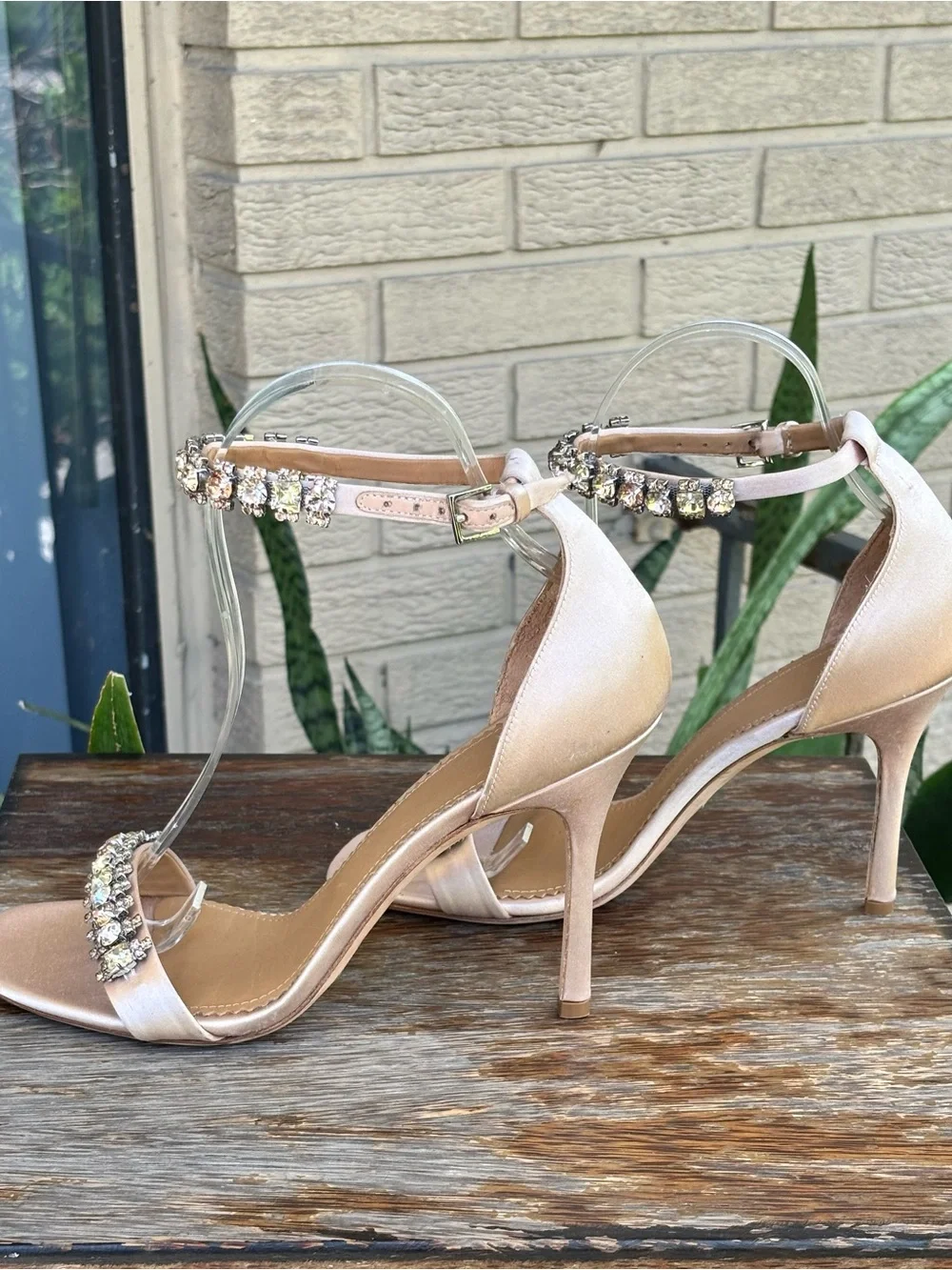Tory Burch Penelope 100mm Crystal Embellished Ankle Strap Stiletto Sandals Champ